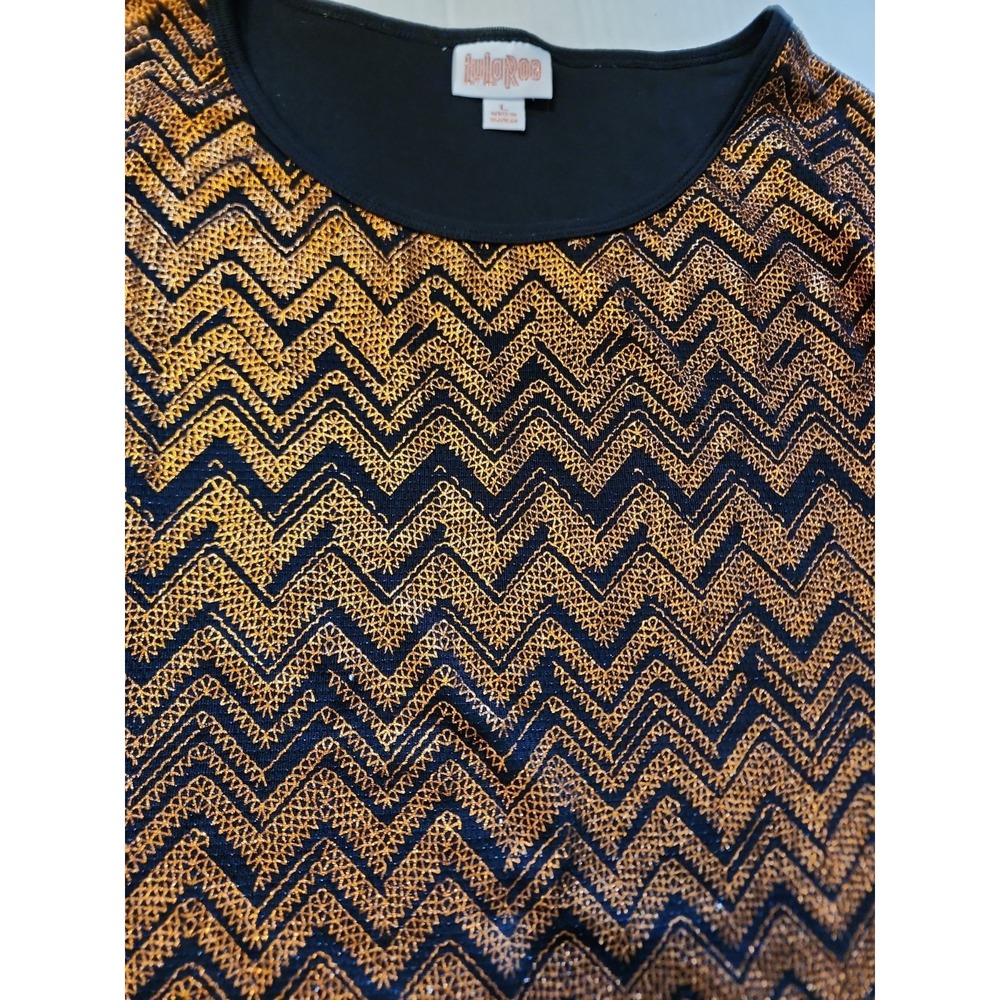 Lularoe Irma Top Elegant gold metallic black geometric Tunic Size L Unicorn